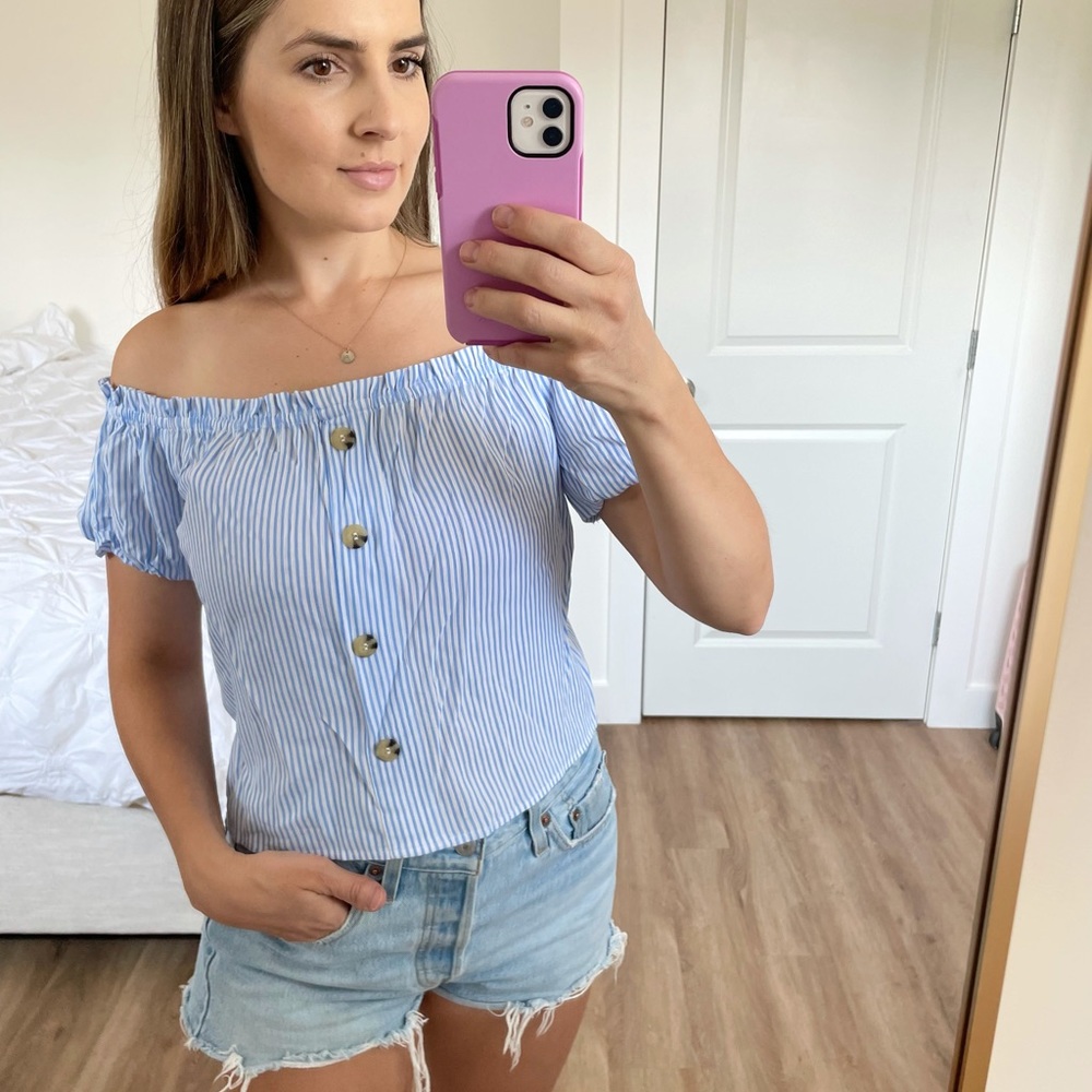 Off the shoulder button down blouse